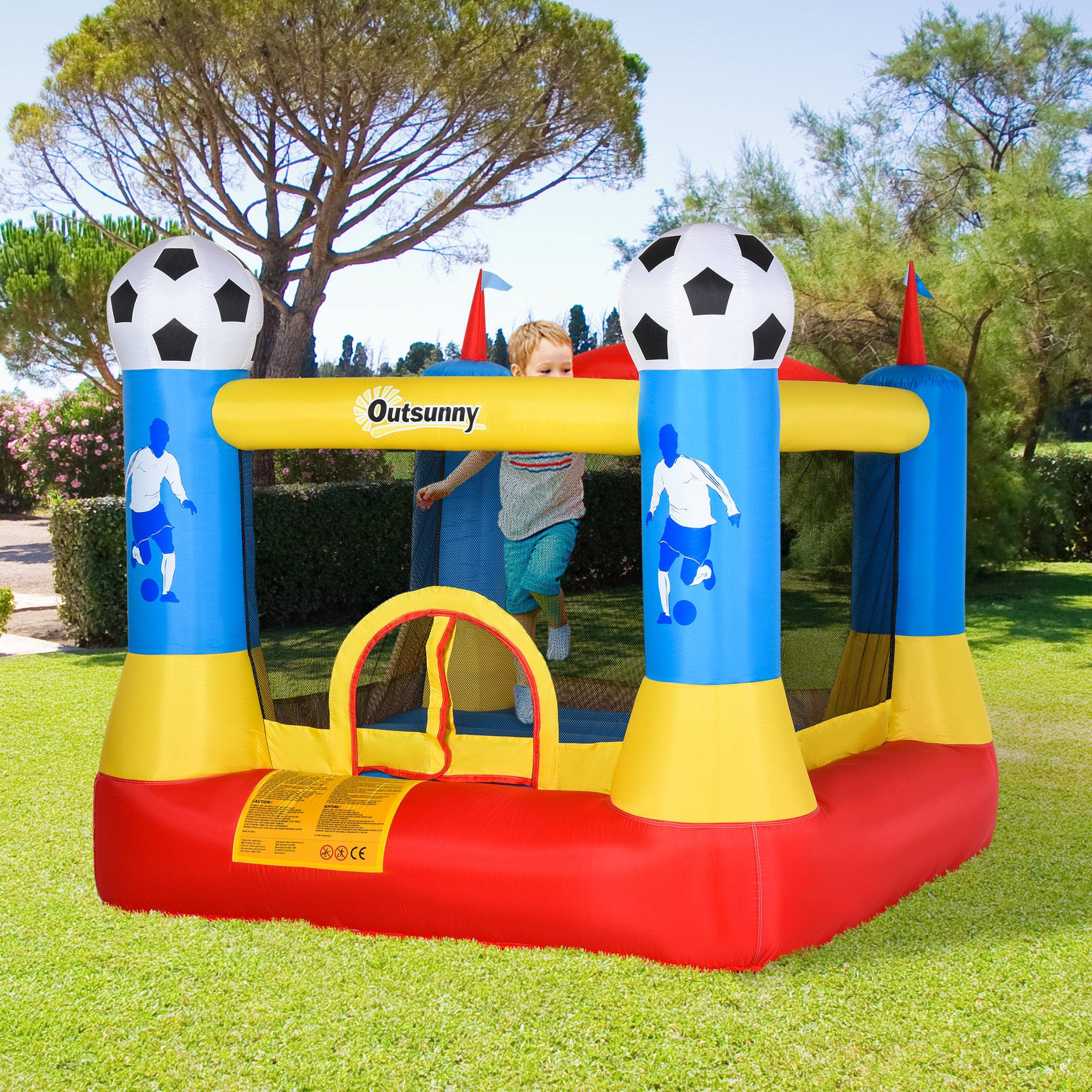 Kids Bouncy Castle House Inflatable Trampoline with Blower for Kids Age 3-12 Football Field Design 2.25 x 2.2 x 1.95m