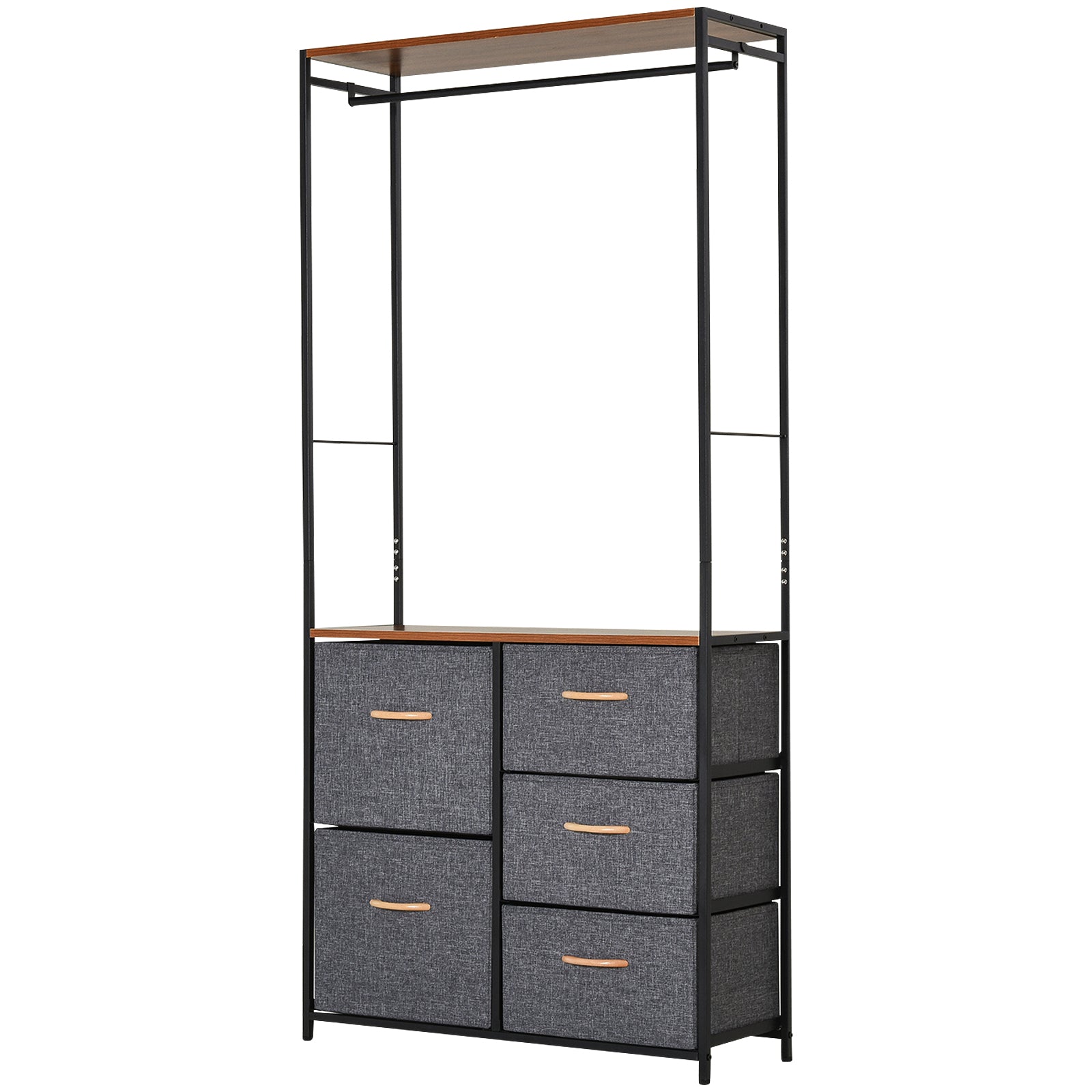 Chest of Drawers with Coat rack Steel Frame 5 Drawers Bedroom Hallway Home Furniture Black Brown