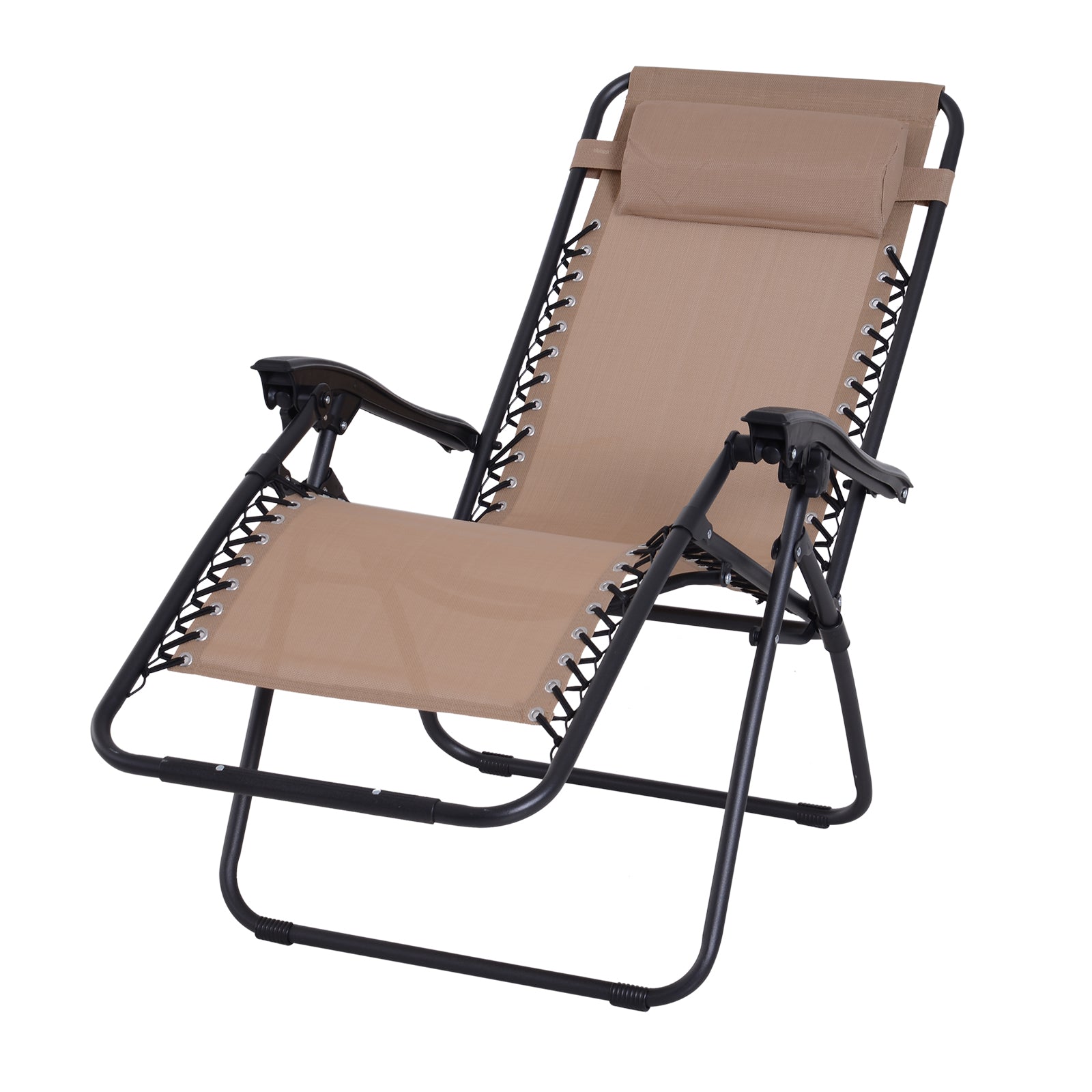 Zero Gravity Chair Metal Frame Armchair Outdoor Folding & Reclining Sun Lounger with Head Pillow for Patio Decking Gardens Camping, Beige