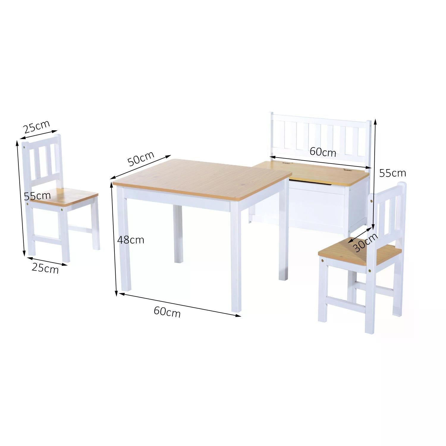 Pine Wood Kids 4 Pc Furniture Set-Oak/White