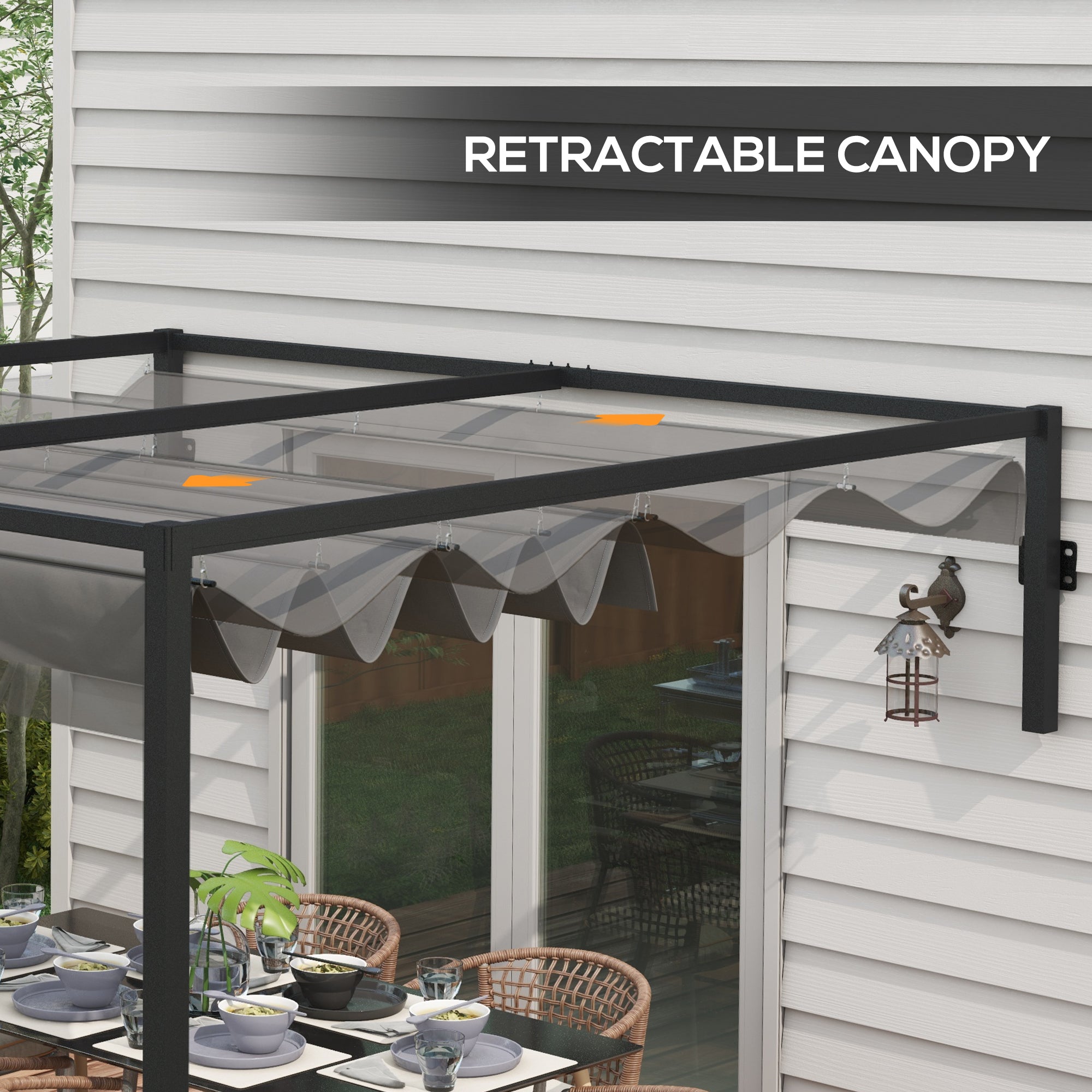 3 x 4m Lean To Pergola, Metal Pergola with Retractable Roof for Grill, Garden, Patio, Deck