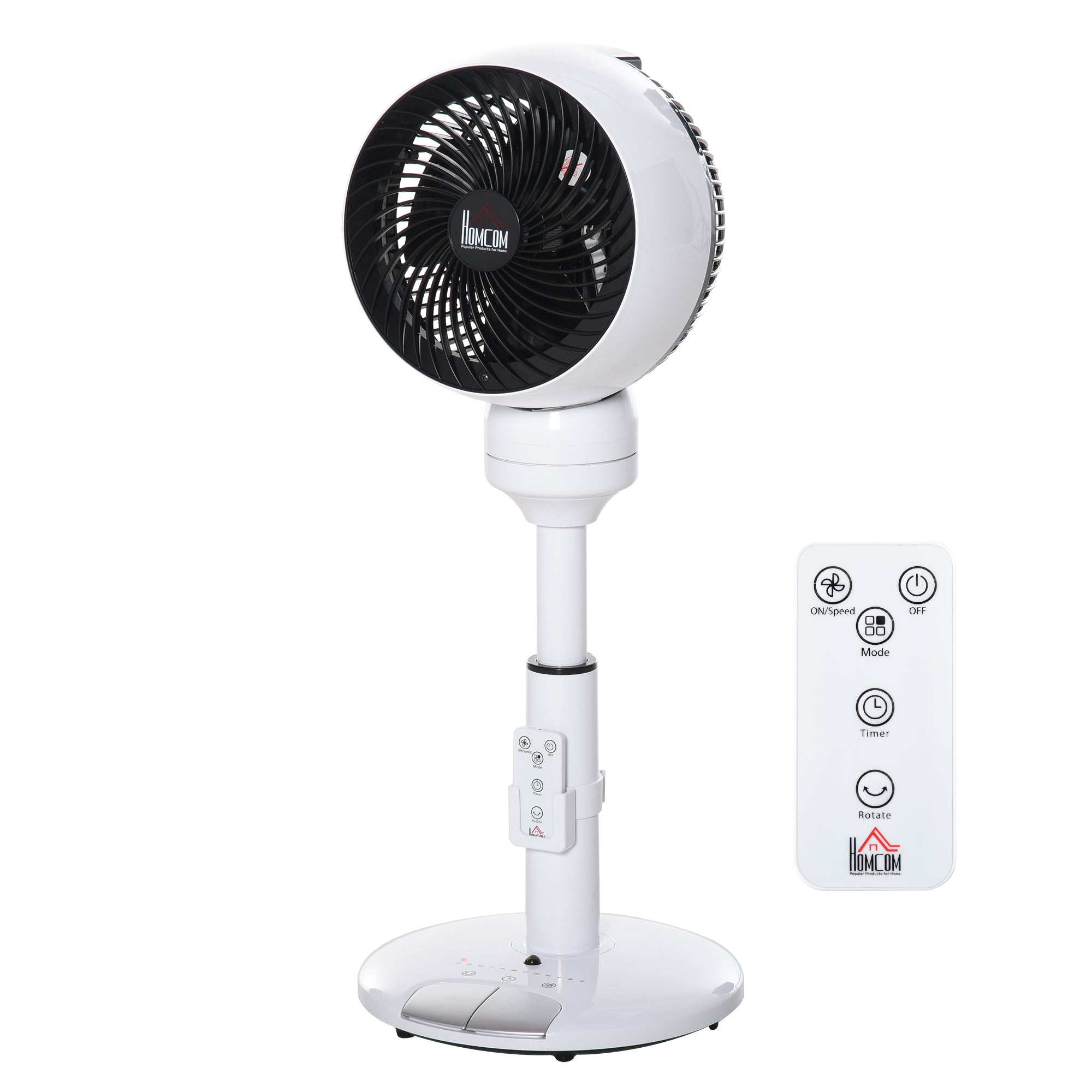 28'' Air Circulator Fan 3 Speed 3 Mode, 70° Oscillation 90° Vertical Tilt, Height Adjustable, Remote Controller for Living Room, Black & White