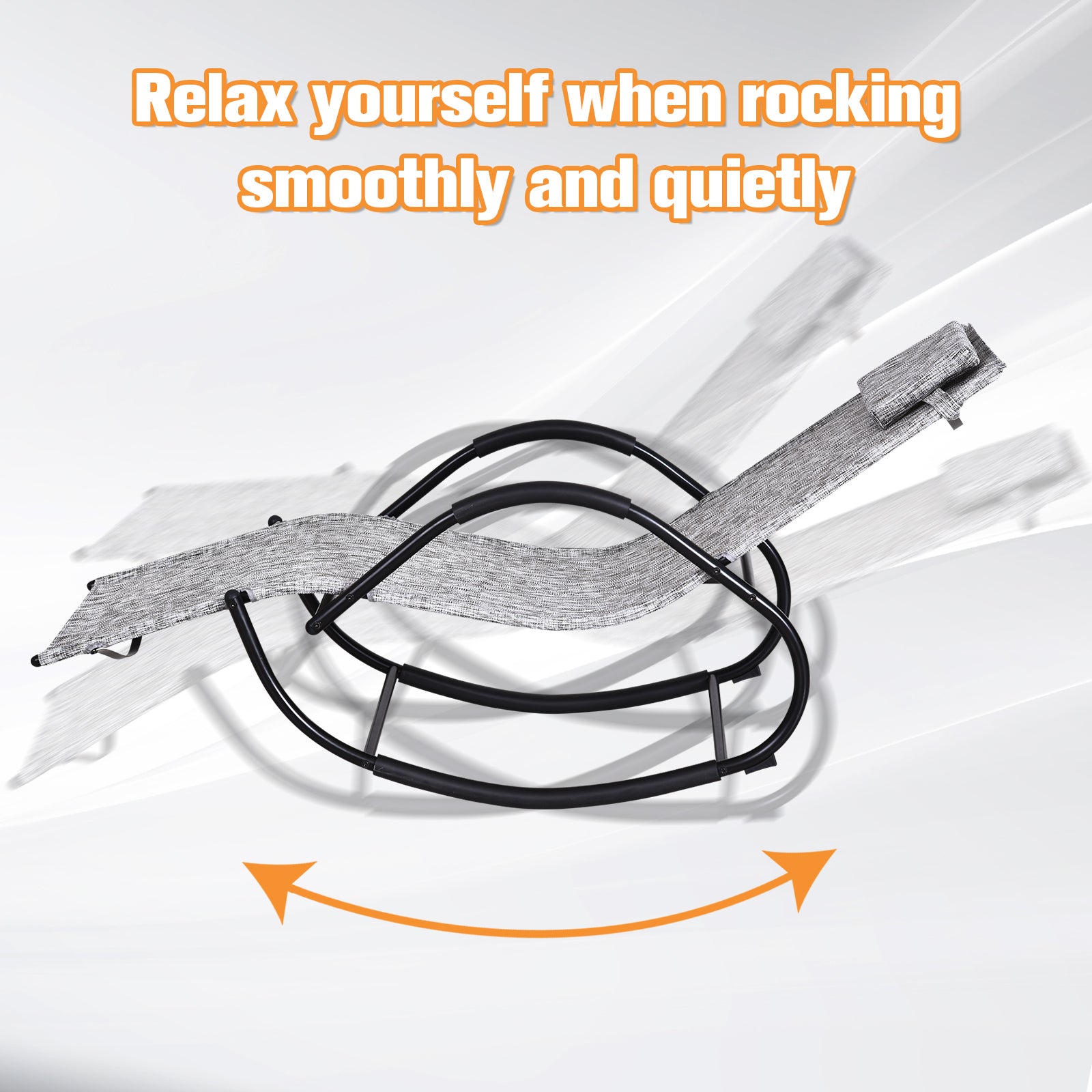 Patio Rocking Lounge Chair with Padded Pillow Grey Texteline