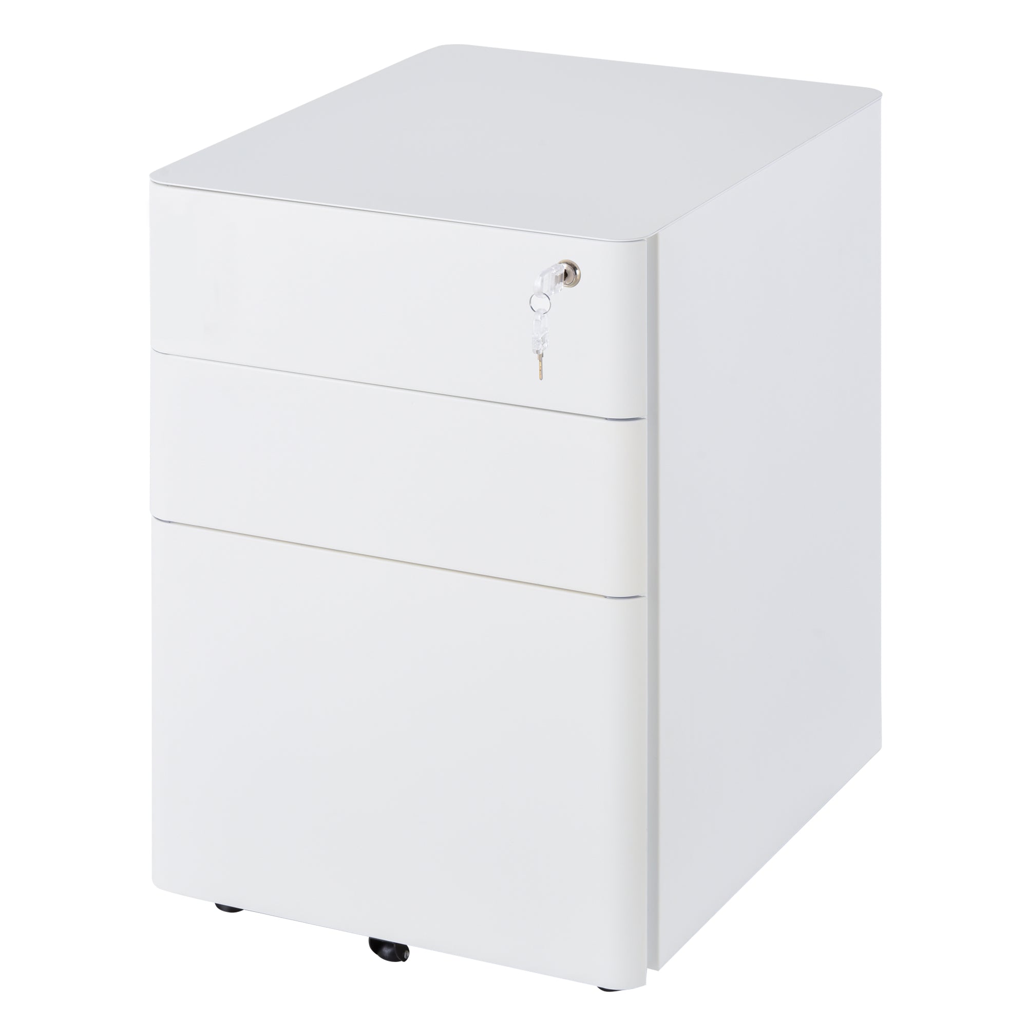 Fully Assembled 3 Drawer Steel Metal Filing Cabinet Lockable Rolling Vertical File Cabinet White