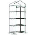 4 Tier Portable Metal Frame Greenhouse with Clear PVC Cover - Green