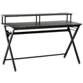 Gaming Computer Desk with Headphone Hook Curved Front Adjustable Feet Workstation - Black
