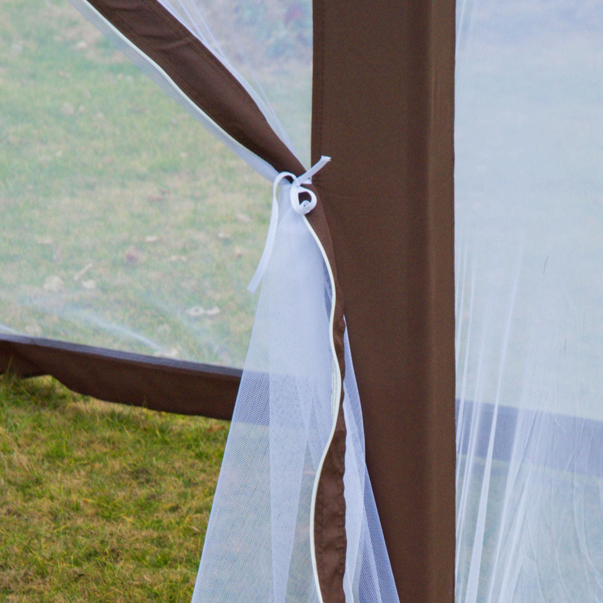 Hexagonal Garden Gazebo with Mosquito Netting and Zipped Doors - Brown
