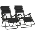 Set of 2 Foldable Zero Gravity Garden Recliner Chairs with Footstool and Adjustable Headrest - Black
