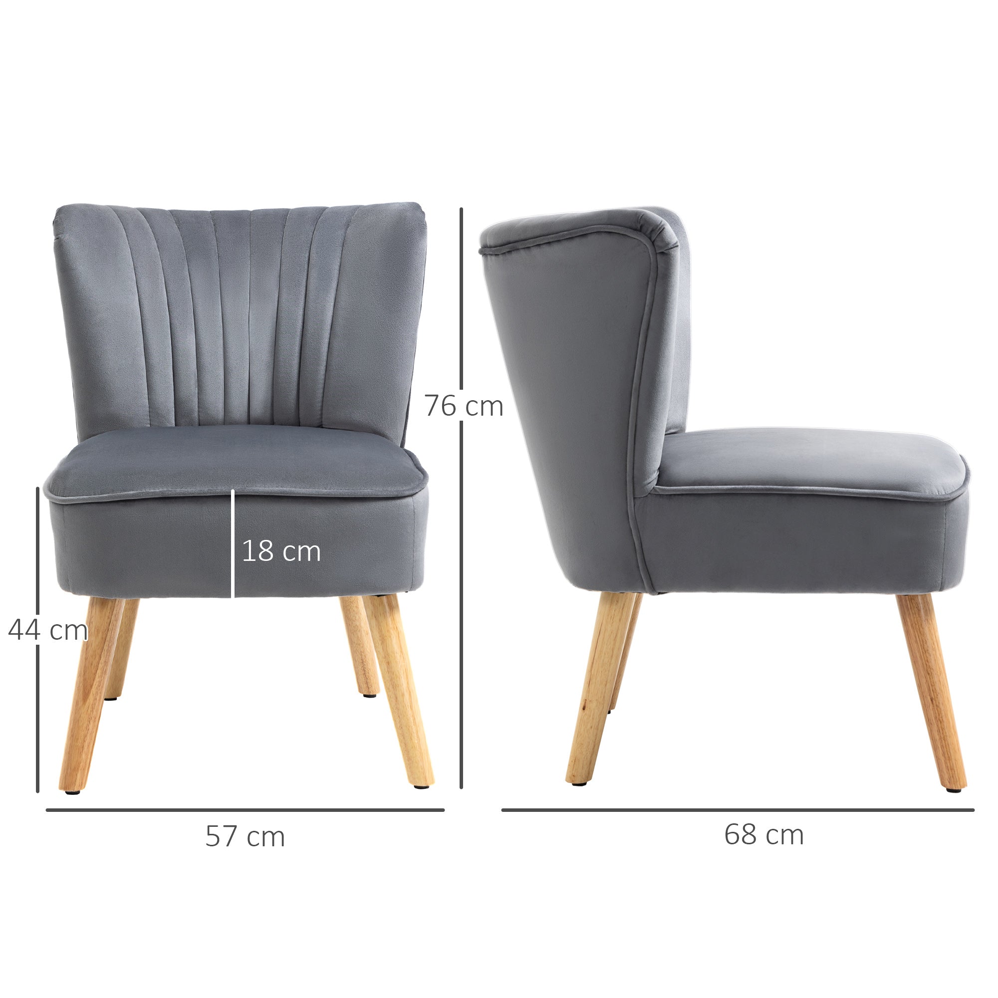 Velvet Accent Chair Occasional Tub Seat Padding Curved Back with Wood Frame Legs Home Furniture Set of 2 Grey