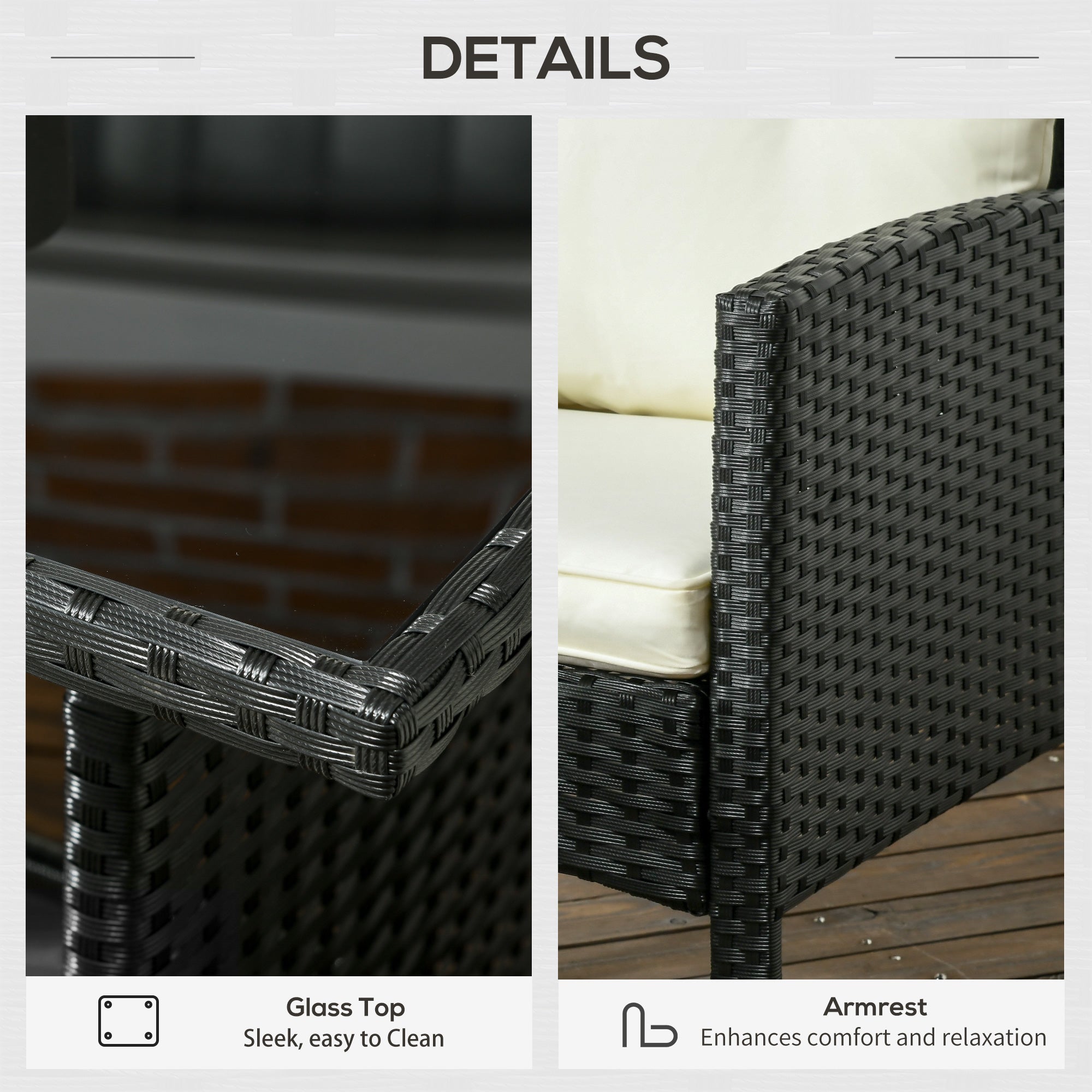 6 Piece Rattan Garden Furniture Set with Cushions and Glass Table - Black