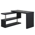 360° Rotating L-Shaped Corner Computer Desk with Storage Shelf Home Office Table - Black