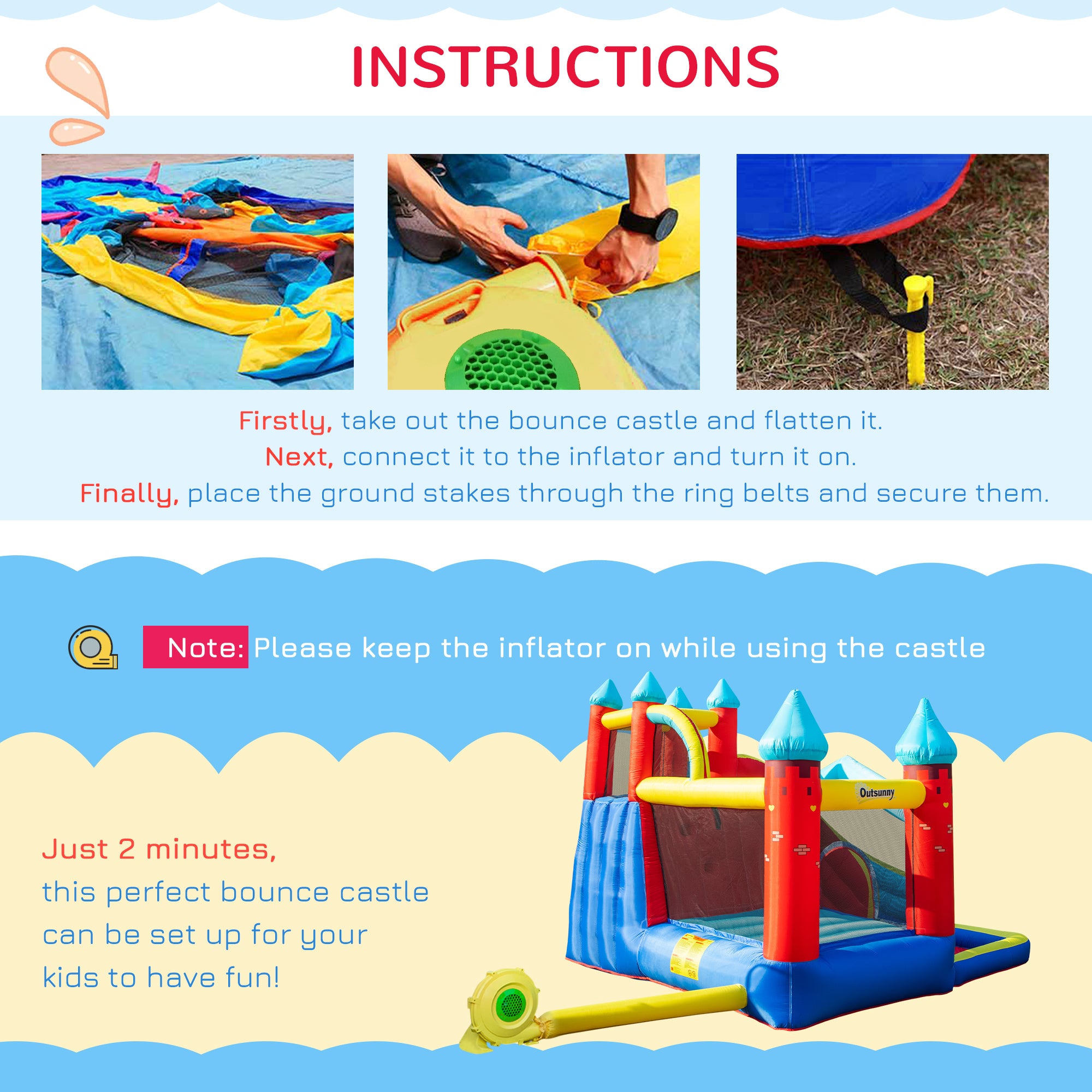 4 in 1 Kids Bounce Castle Large Inflatable House Trampoline Slide Water Pool Climbing Wall for Kids Age 3-8, 2.9 x 2.7 x 2.3m