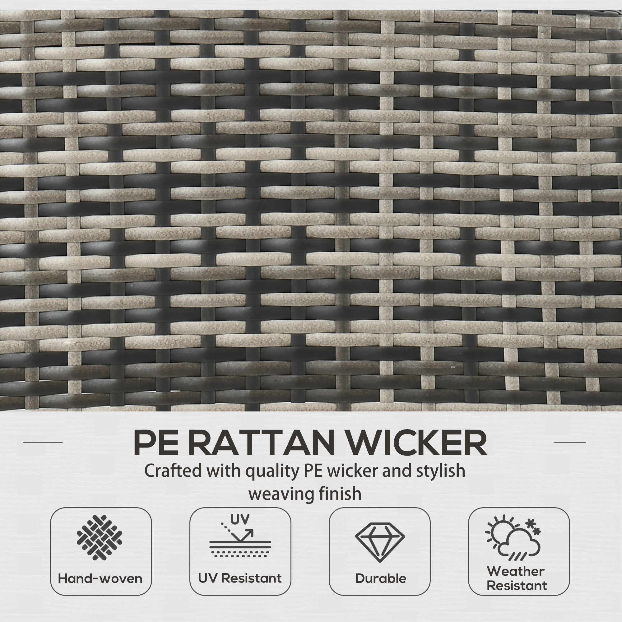 5 Seater Rattan Garden Furniture Set with 2 Armchairs, 3-Seater Sofa, 2 Footstools & Glass Table - Grey