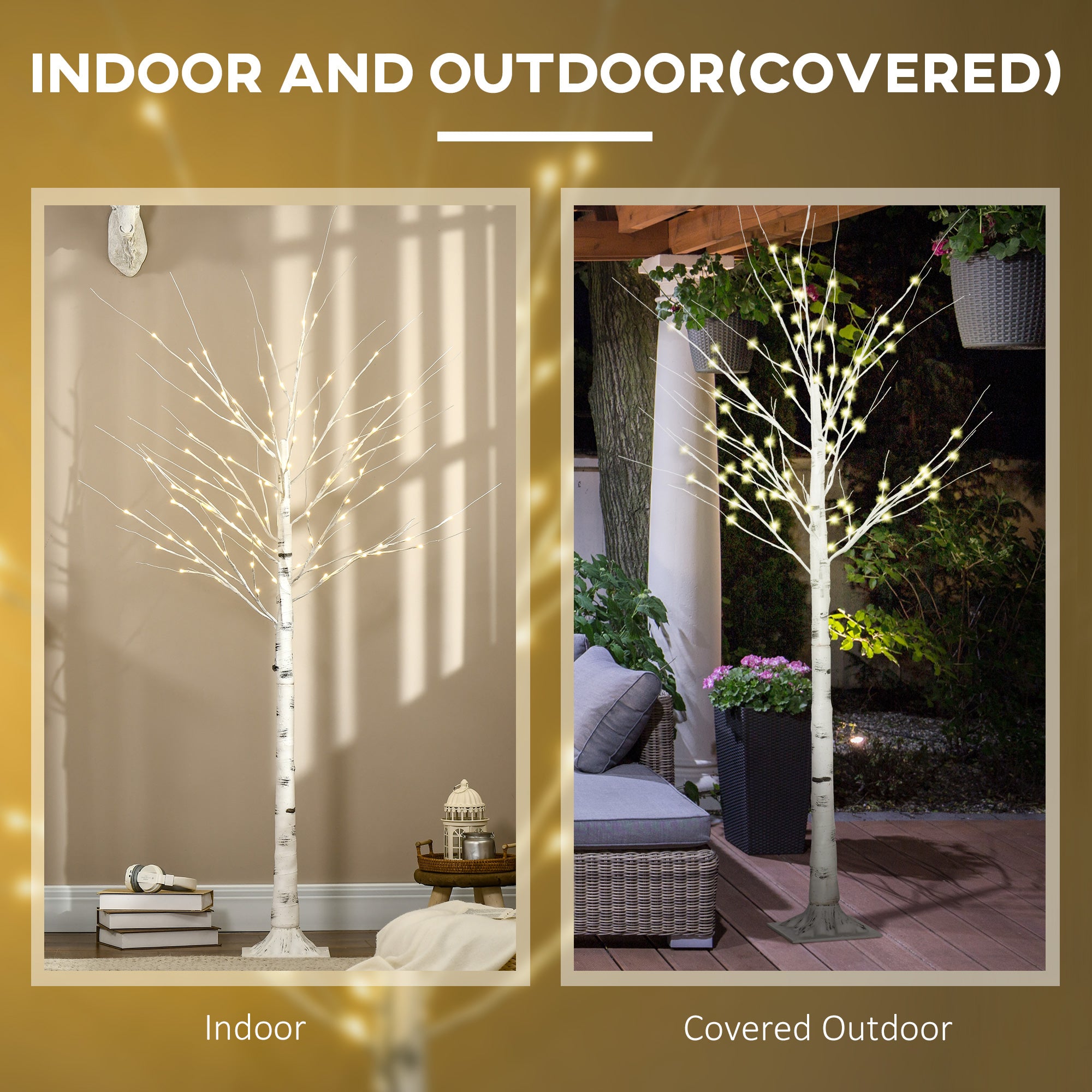 6ft Artificial White Birch Tree with 96 Warm White LED Lights - White