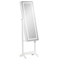 Lockable Jewellery Cabinet with LED Light and Full-Length Mirror for Bedroom Dressing Room - White