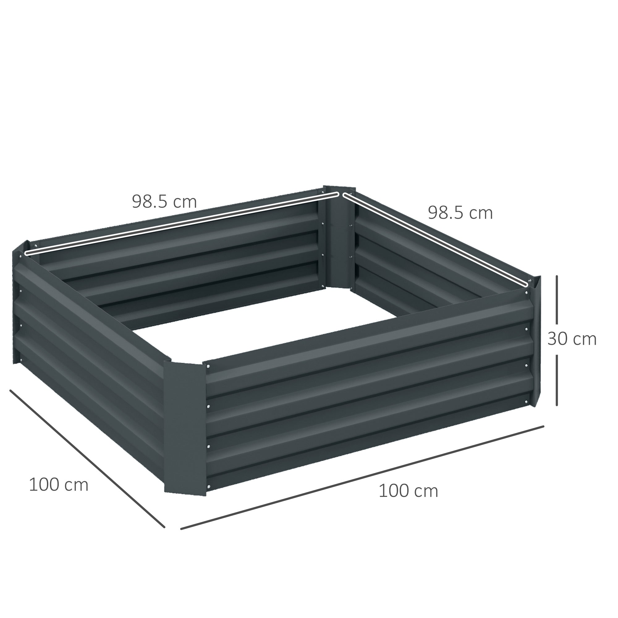 Set of 2 291L Raised Garden Bed, Elevated Galvanised Planter Box for Flowers, Herbs, 100x100x30cm, Dark Grey