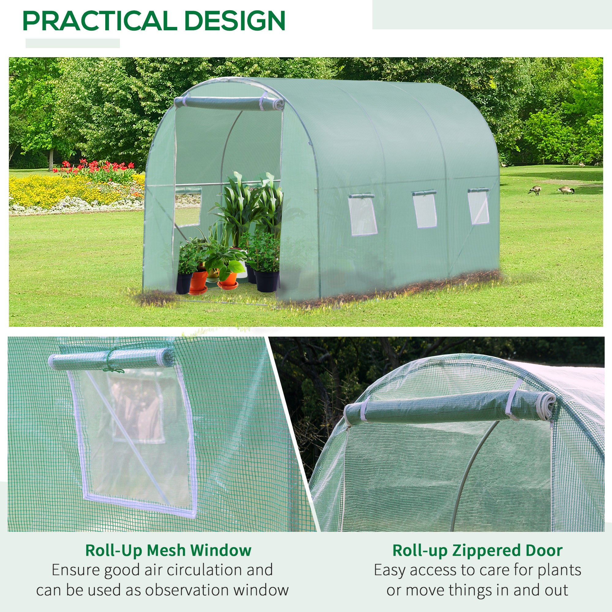 Walk in Polytunnel Outdoor Garden Greenhouse with Windows and Door (3 x 2M)