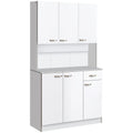 Freestanding Kitchen Storage Cabinet with 6 Doors, Drawer & Adjustable Shelves - White