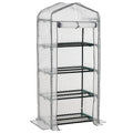 4 Tier Portable Greenhouse with Metal Frame and PE Cover - White