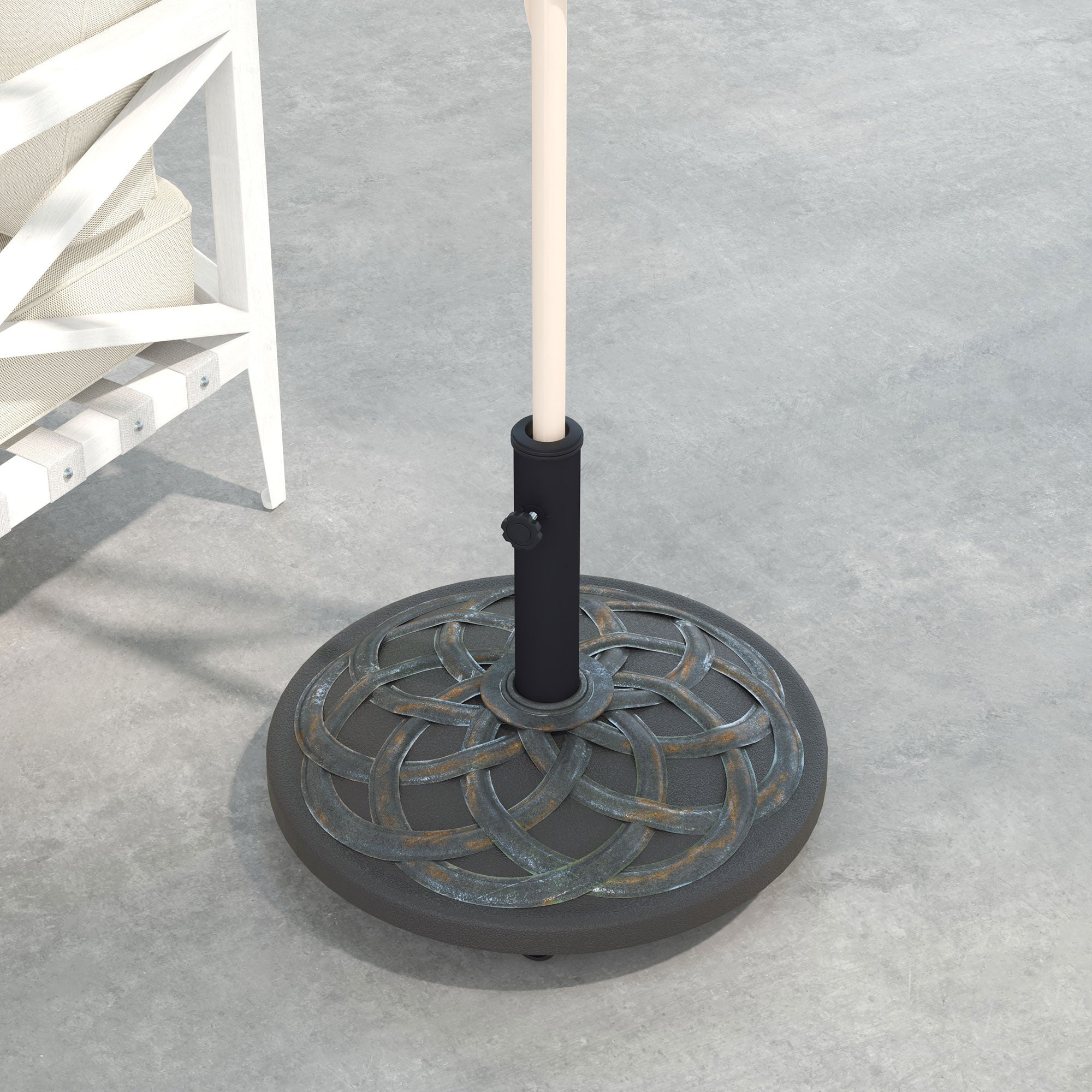 27kg Rolling Parasol Base with Wheels, Heavy Duty Concrete Umbrella Stand with Decorative Base, Bronze Tone