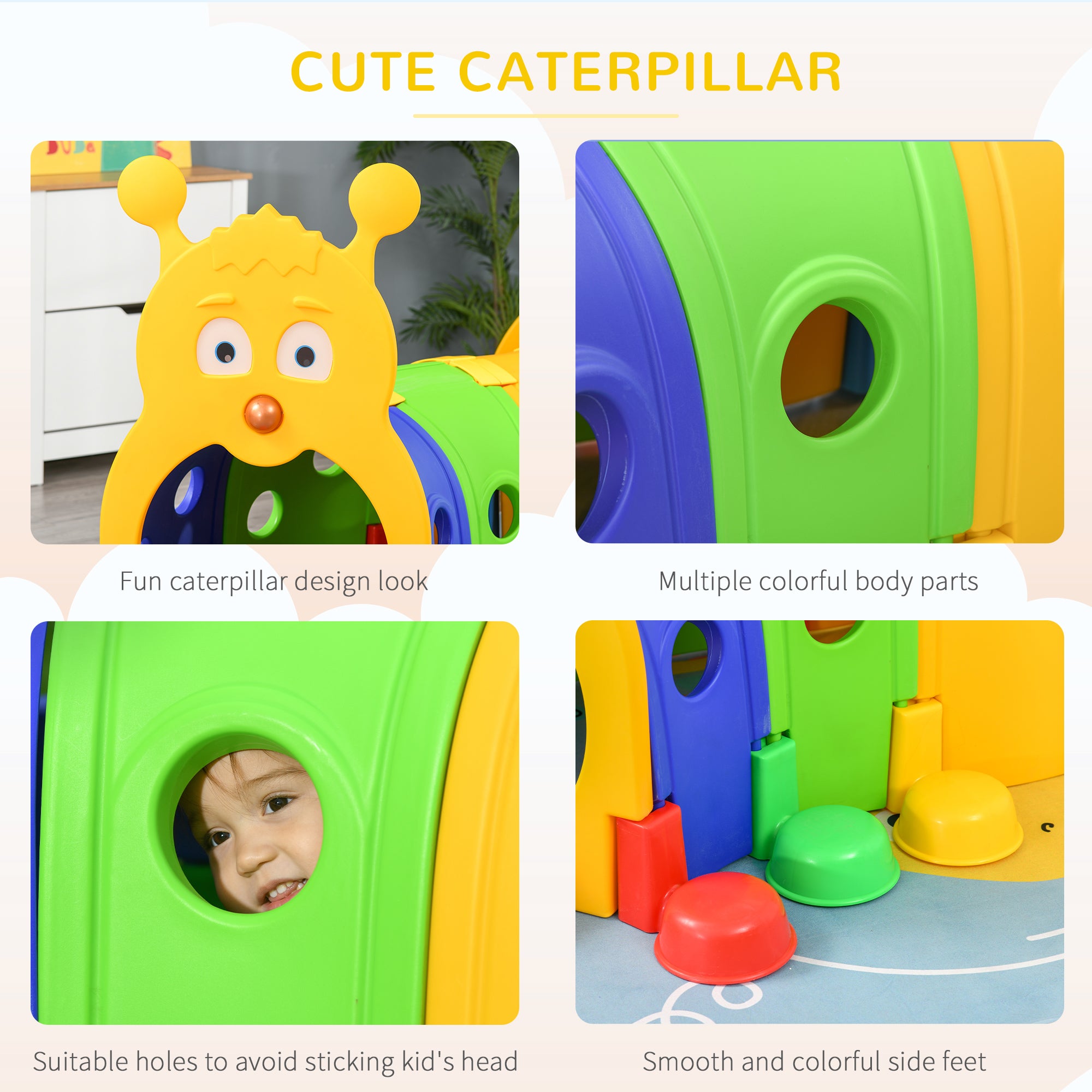 Play Tunnel, Caterpillar Tunnel for Kids Climb, Toddler Play Structure for Ages 3-6 Years, Indoor, Outdoor, Multi-coloured