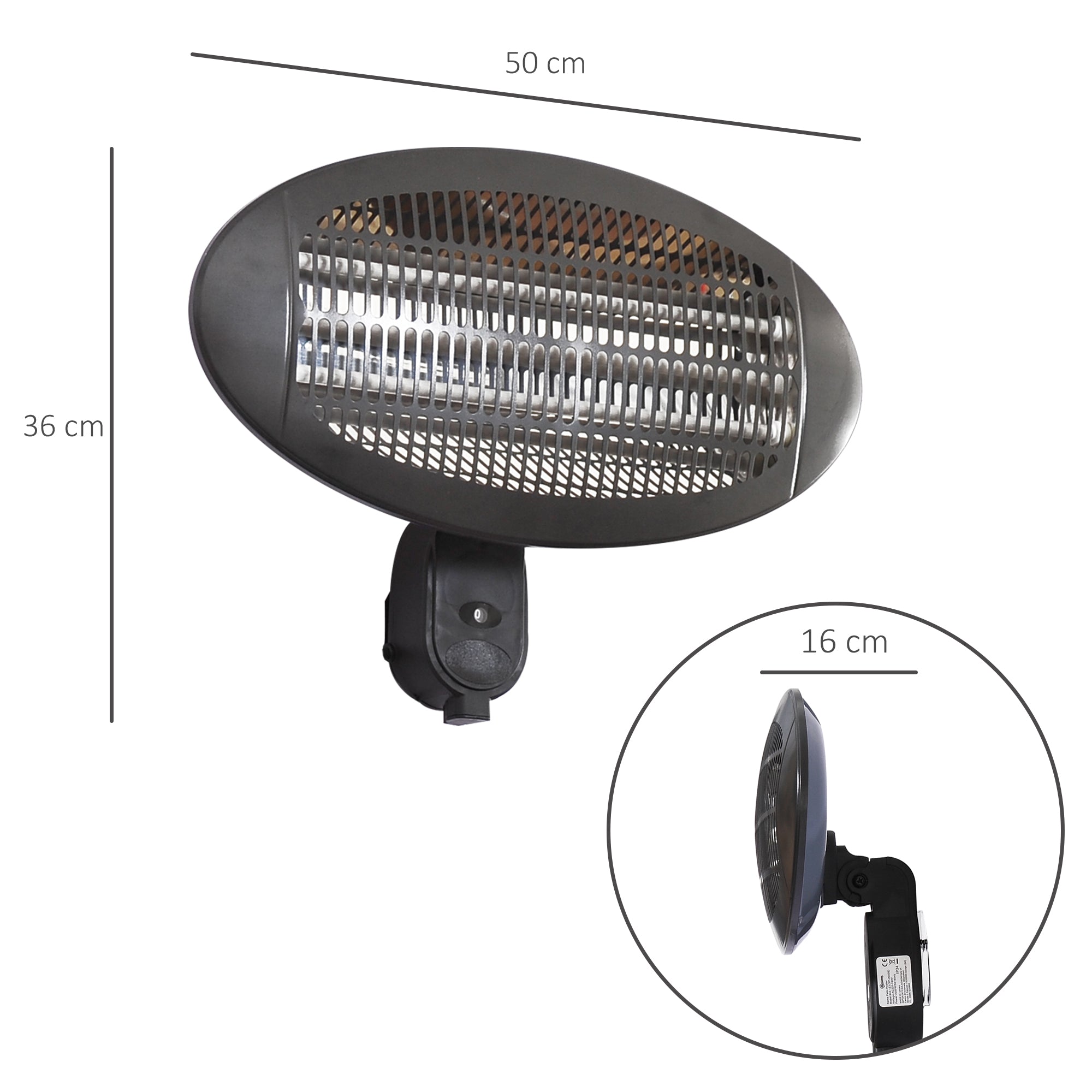 2kw Wall Mounted Infrared Electric Patio Heater Garden Outdoor Heating Warmer Waterproof 3 Power Settings Tilt Angle