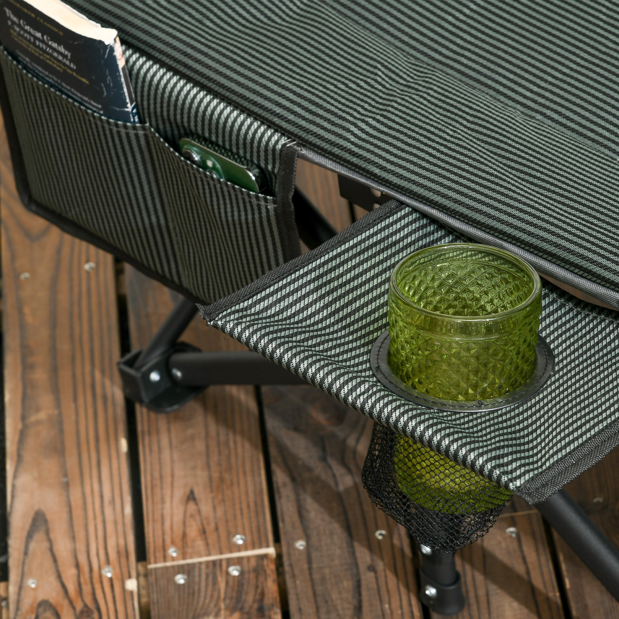 Padded Foldable Sun Lounger with Cup Holder and Carry Bag Grey