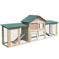 Deluxe Wooden Rabbit Hutch with Ladder and Outdoor Run - Natural Wood
