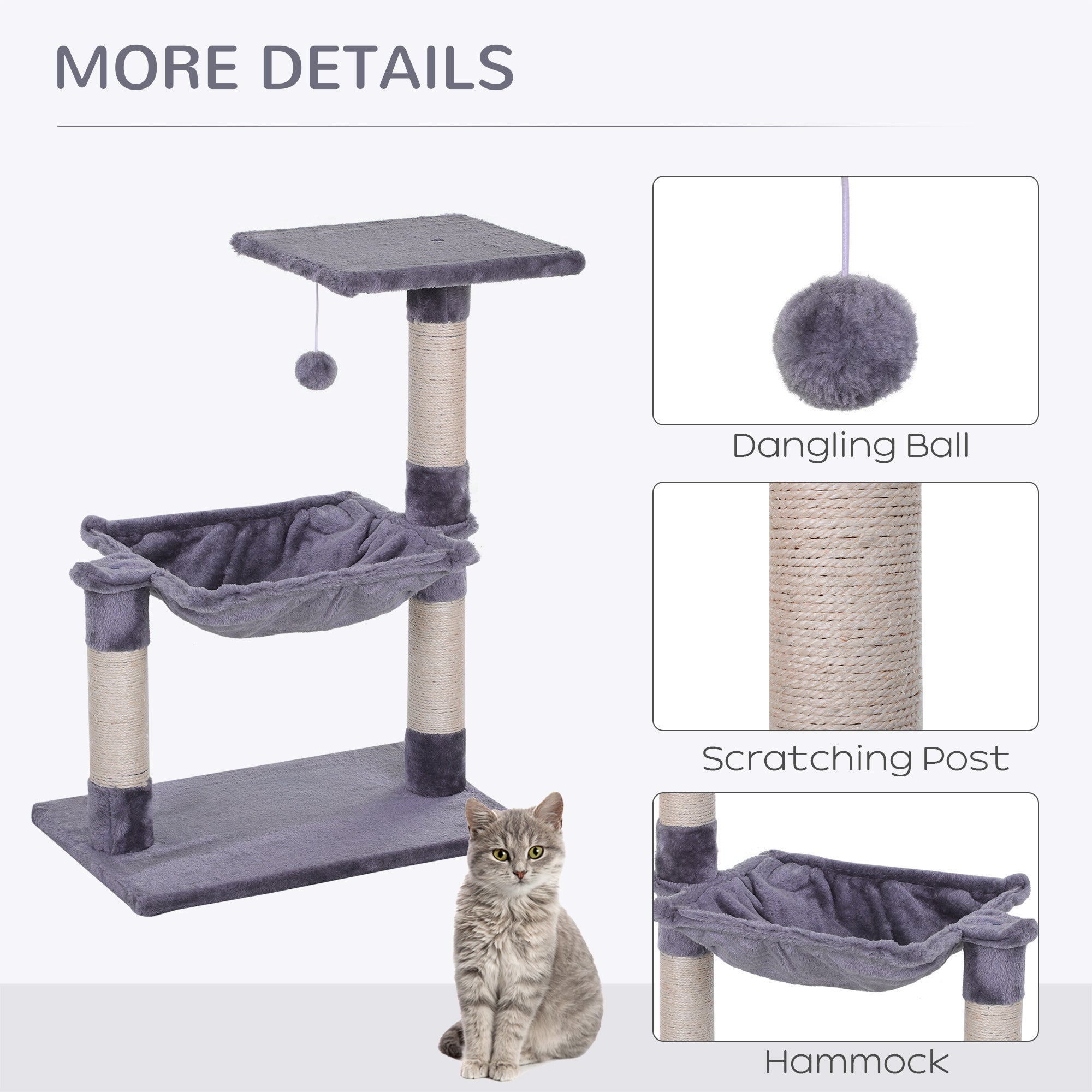 Cat Tree Cat Scratching Post 2-Tier Sisal Rope Scratching Post w/ Dangle Toy Beige