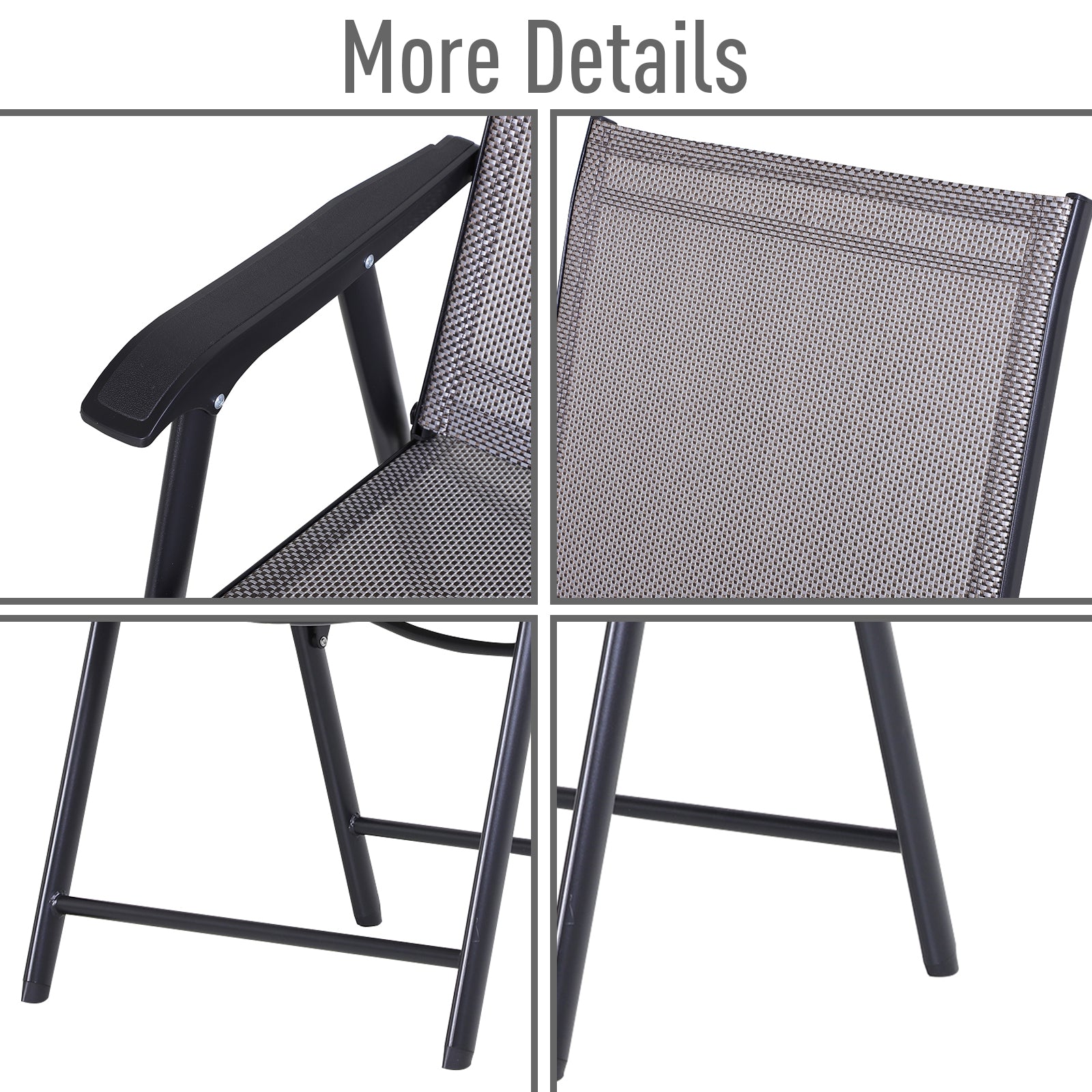 Set of 4 Folding Garden Chairs, Metal Frame Garden Chairs Outdoor Patio Park Dining Seat with Breathable Mesh Seat, Grey