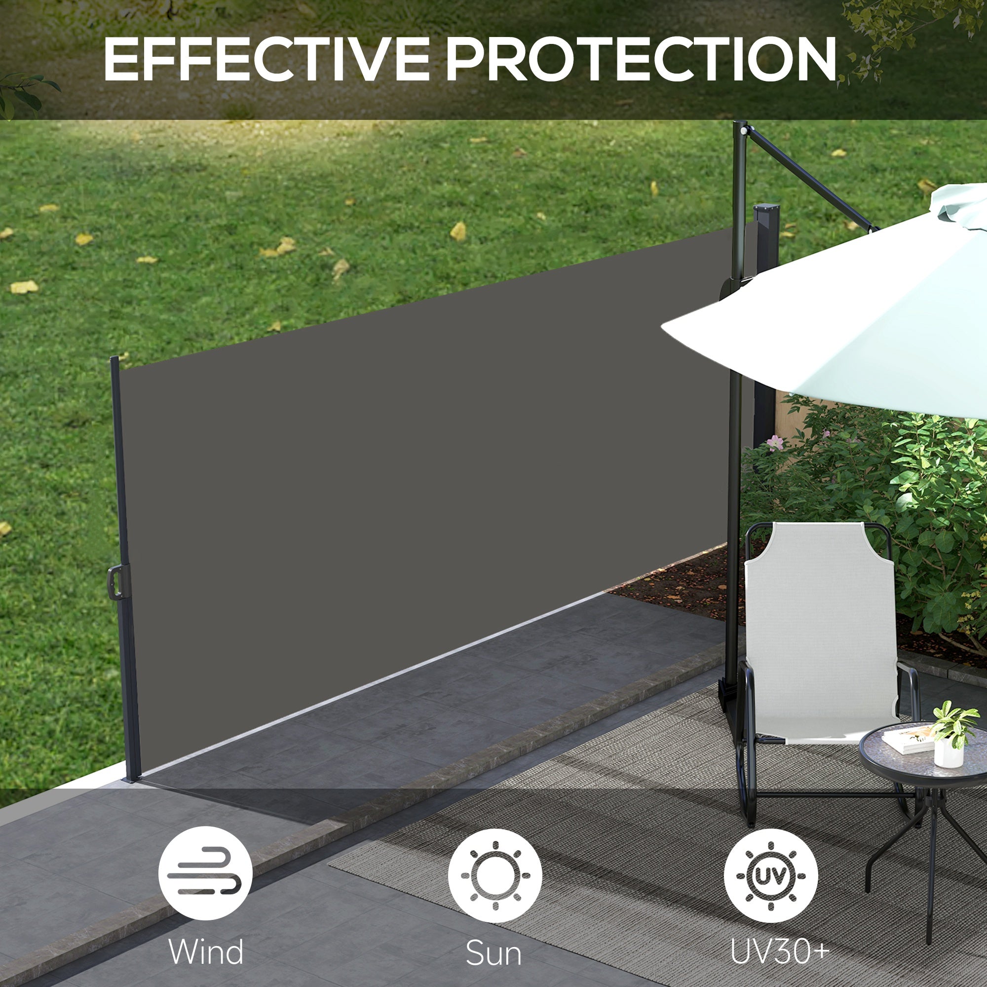 Retractable Side Awning, Outdoor Privacy Screen for Garden, Hot Tub, Balcony, Terrace, Pool, 400 x 160cm, Dark Grey