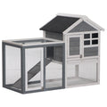 2 Tier Wooden Rabbit & Guinea Pig Hutch with Ramp and Pull-Out Tray 123.5x62.6x92.5 cm - Grey and White