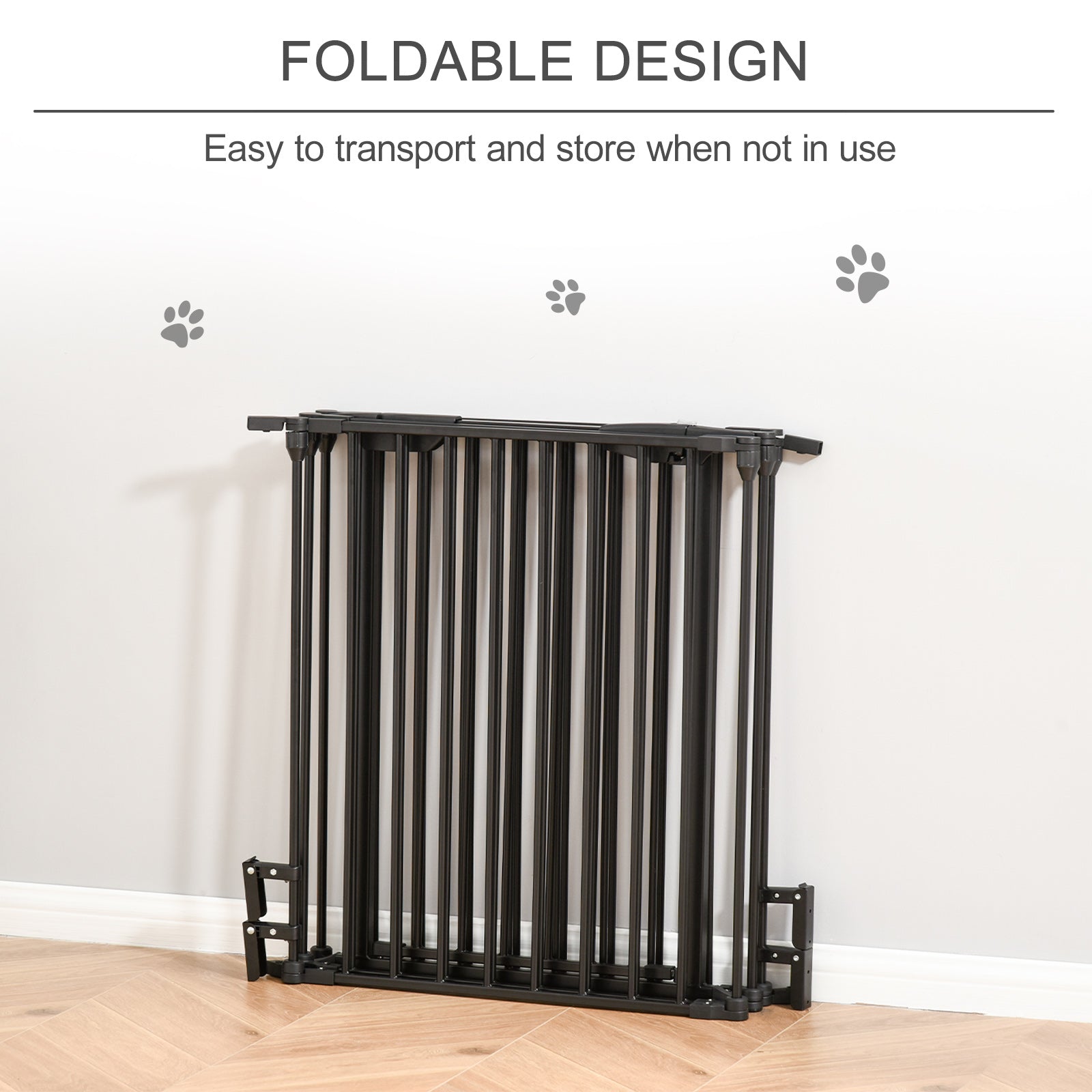 Stair Gate Dog Pens Pet PlayPen 5-Panel Freestanding Fireplace Christmas Tree Metal Fence Stair Barrier Room Divider with Walk Through Door