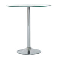 Round Modern Dining Table with Tempered Glass Top and Steel Base - Transparent Silver