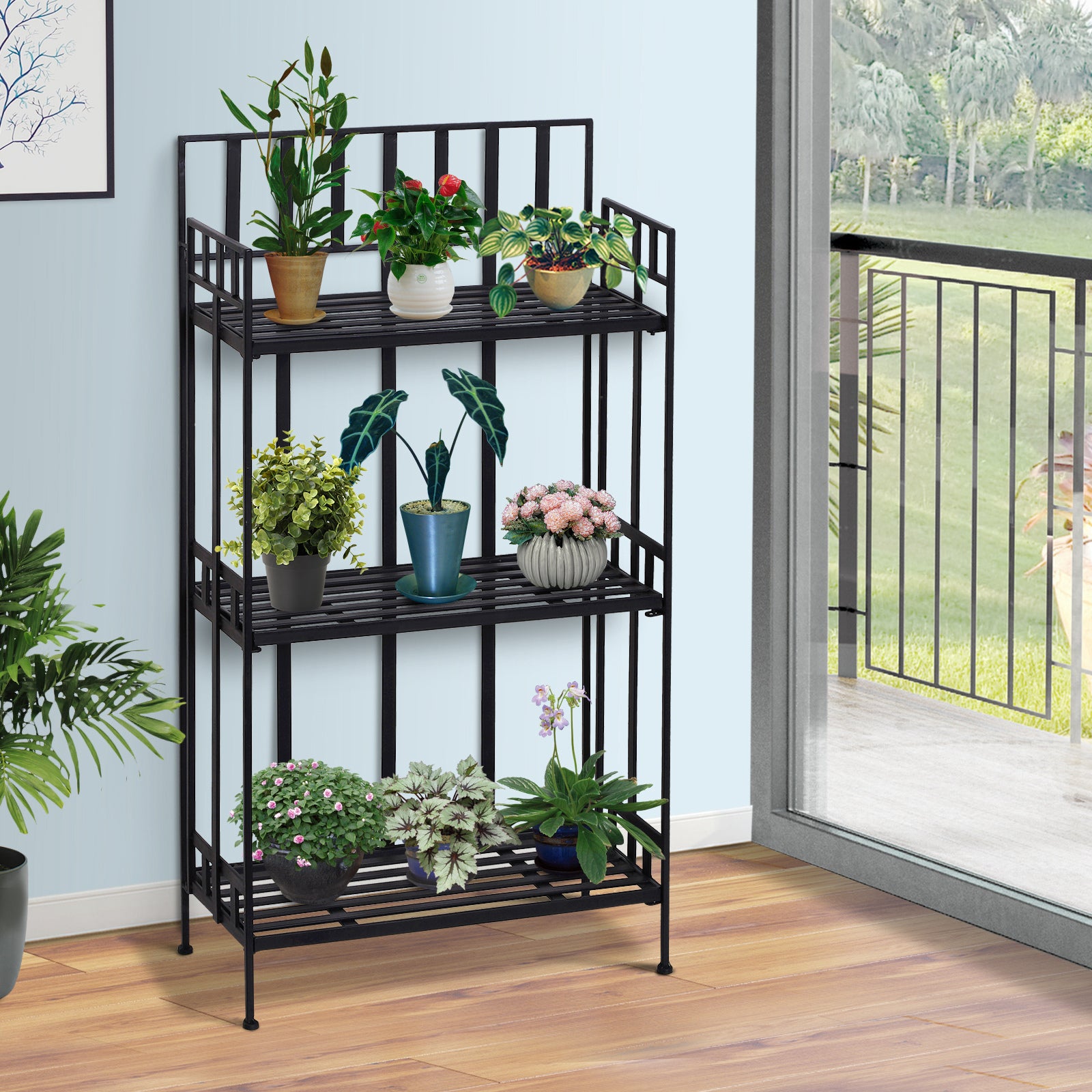 Retro 3-Tier Garden Plant Stand Plant Shelf Metal Flower Display Rack Bookshelf Bathroom Shelf