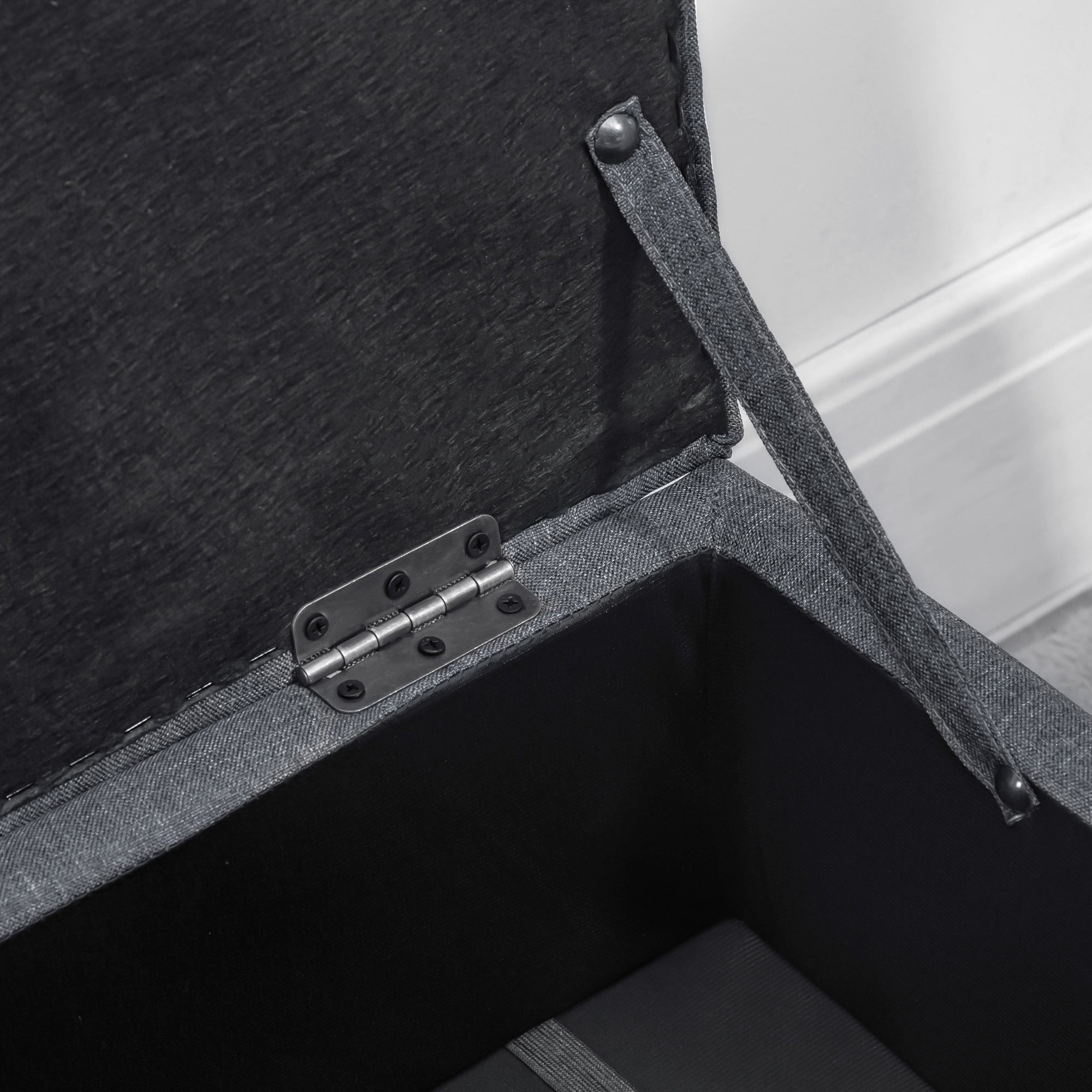 Linen Storage Ottoman Padded Footstool with Rubberwood Legs - Dark Grey