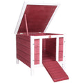 Wooden Rabbit Hutch 51 x 42 x 43 cm with Ramp - Red