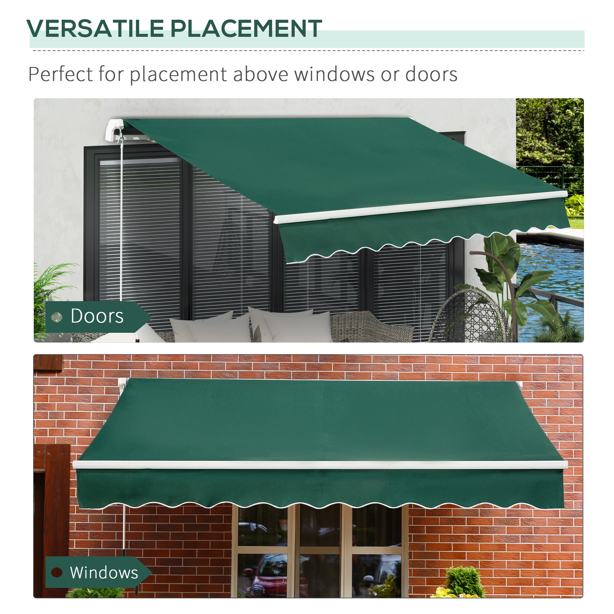 Lightweight Manual Patio Awning Canopy with UV Protection Green