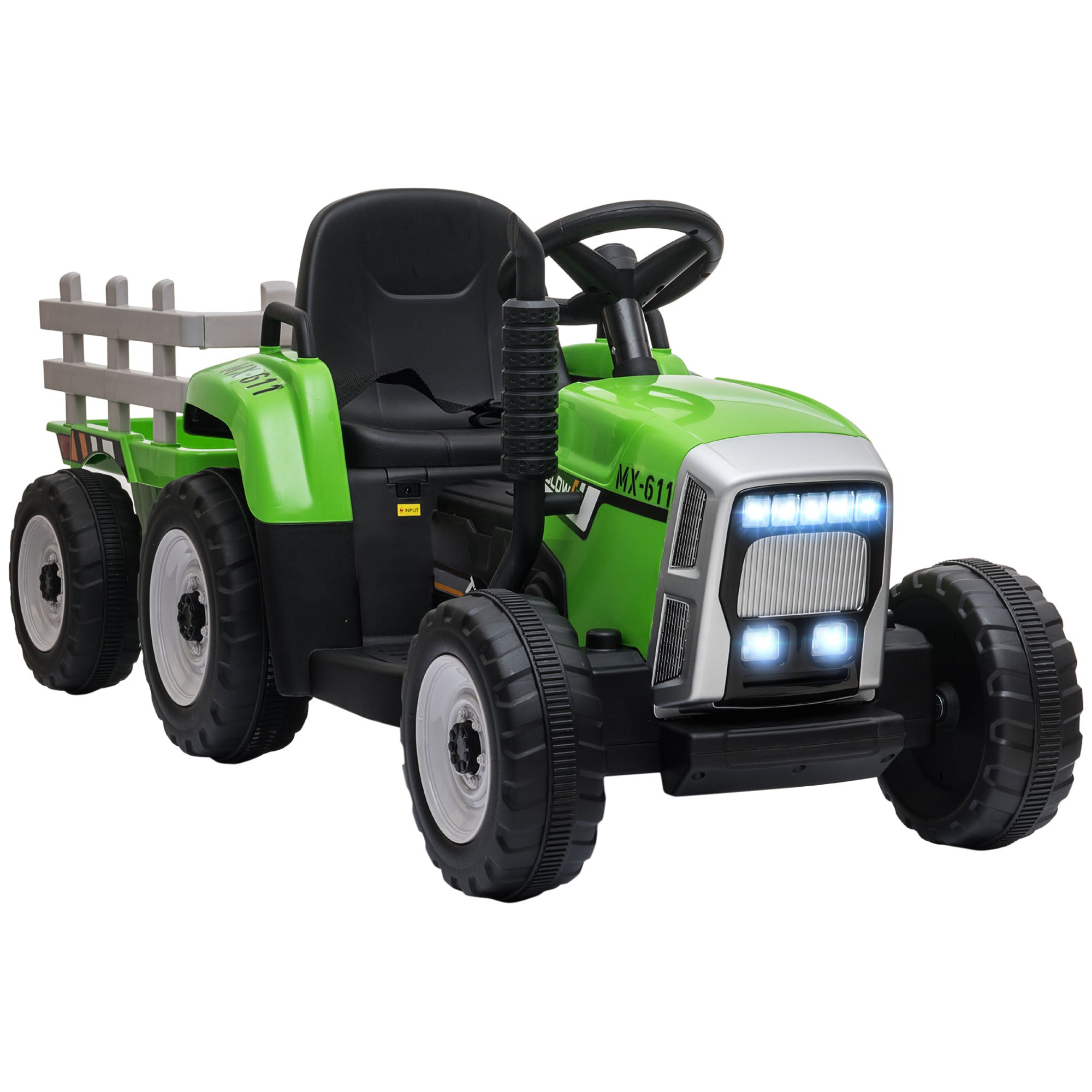 Electric Ride on Tractor w/ Detachable Trailer, 12V Kids Battery Powered Electric Car w/ Remote Control, Music for Kids Aged 3-6, Green