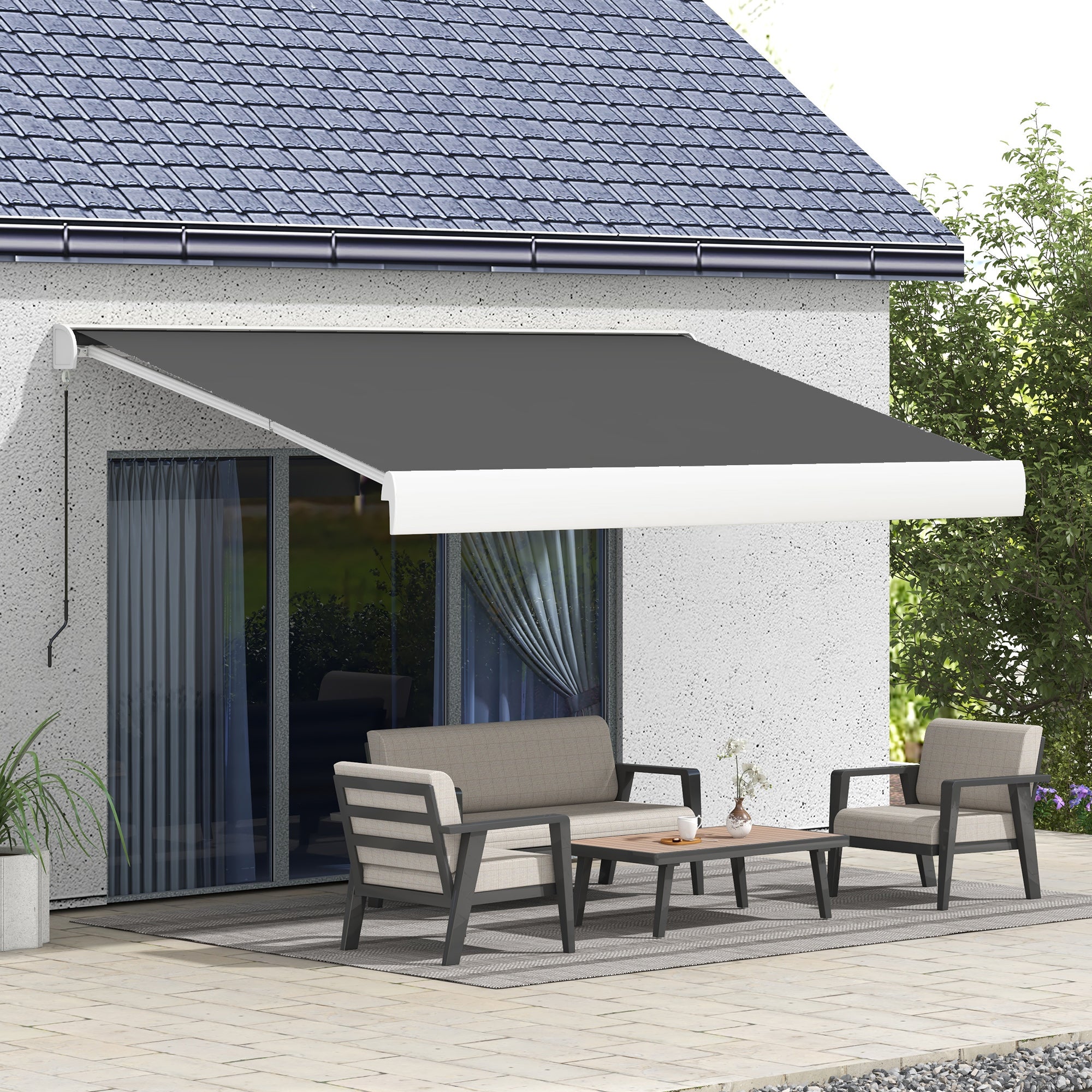 4 x 3m Electric Retractable Awning with Remote Control Aluminium Frame for Patio Door Window - Grey