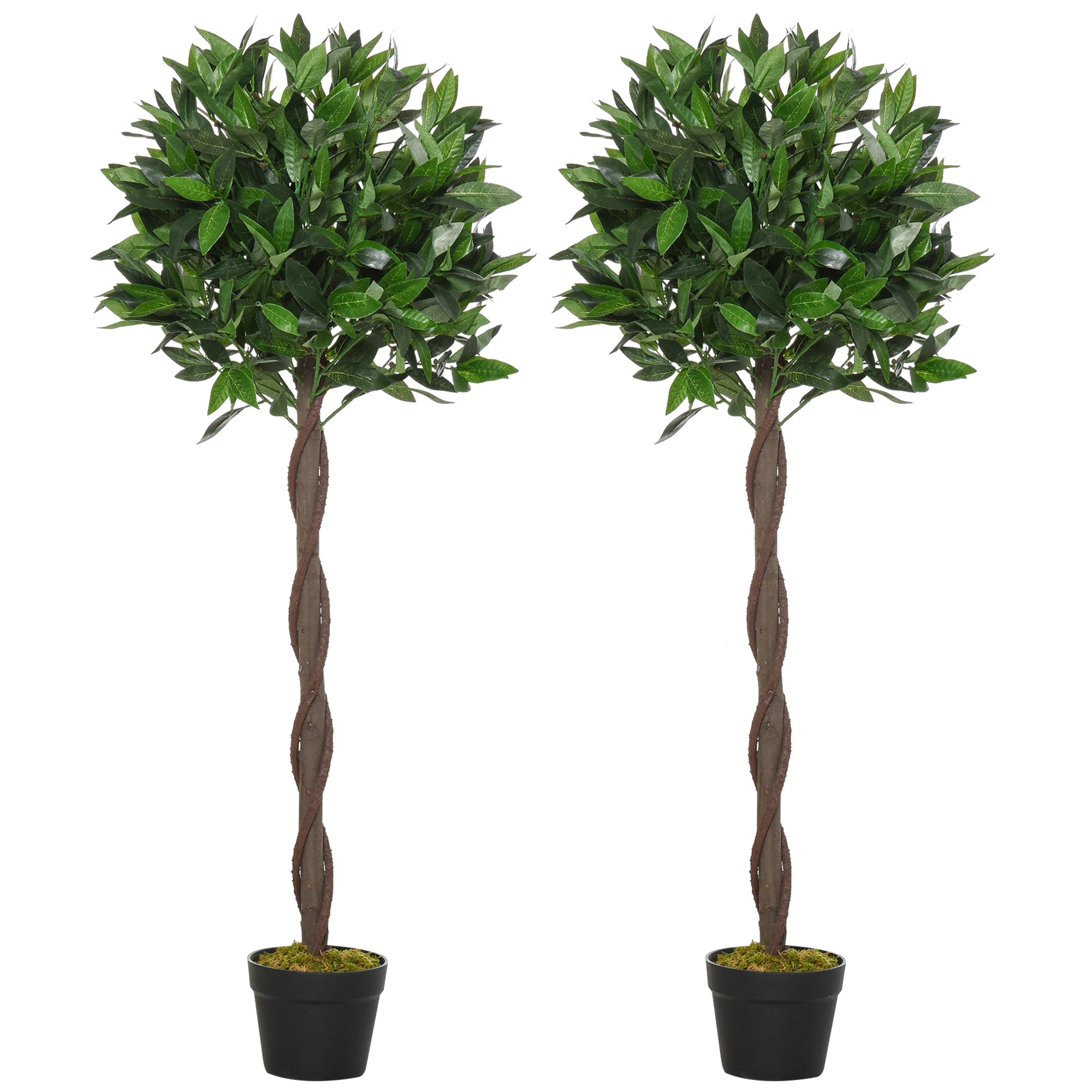 Set of 2 Artificial Topiary Bay Laurel Ball Trees Decorative Plant with Nursery Pot for Indoor Outdoor Décor, 120cm