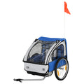 2 Seat Bike Trailer with Steel Frame and Safety Harness - Blue White