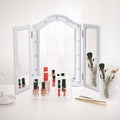 Trifold Freestanding Lighted Vanity Mirror with 16 LED Lights, Battery Powered - White