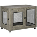 Two-In-One Large Dog Cage & Side Table with Two Doors and Cushion - Grey and Black