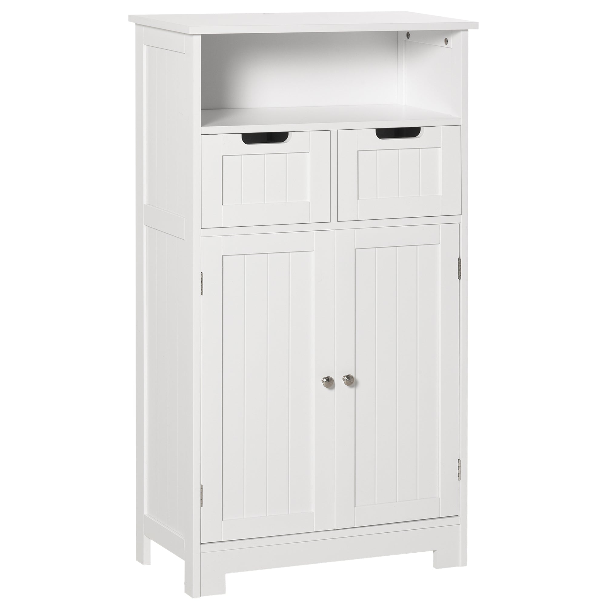 Freestanding Bathroom Cabinet, Narrow Freestanding Unit, Storage Cupboard Organizer with 2 Drawer Adjustable Shelf, White