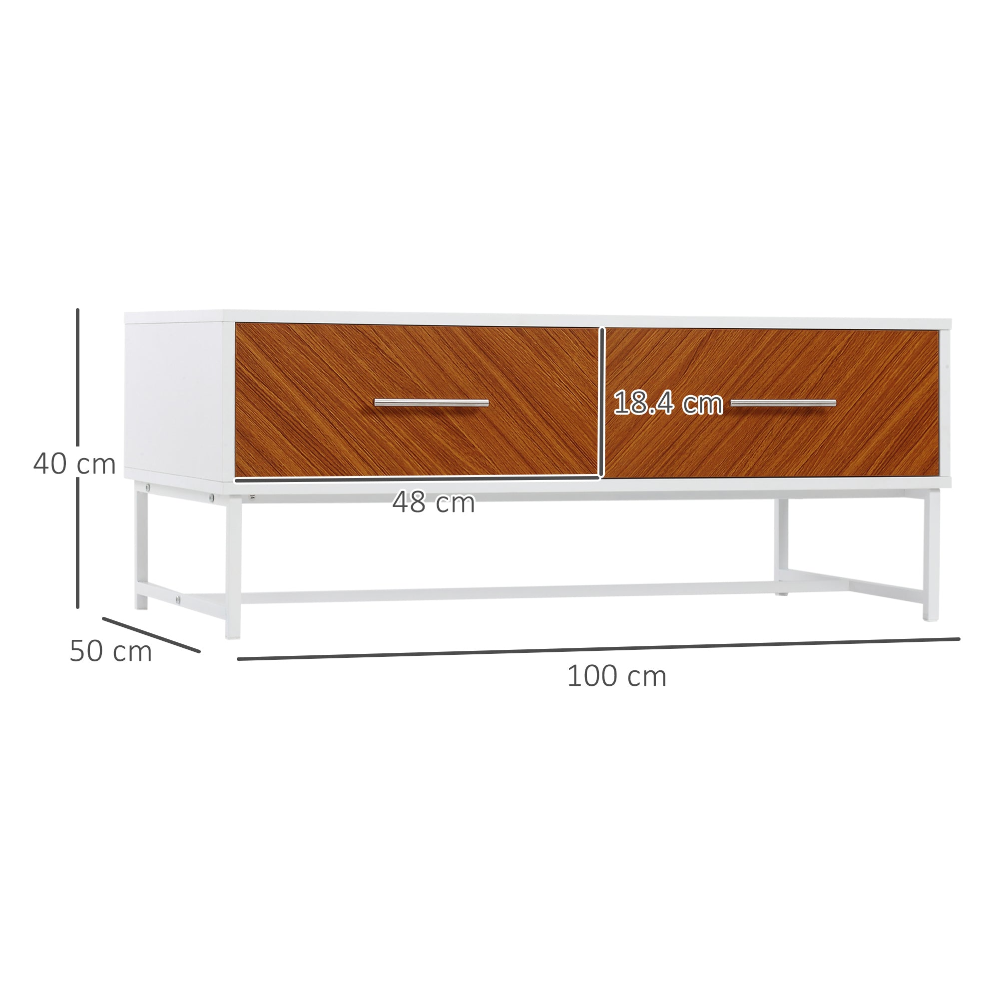 Modern Coffee Table, Rectangular Cocktail Table with Drawers and Open Storage Compartment, Metal Legs for Living Room