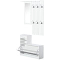 Entryway Furniture Set with Mirror, Hooks & Shoe Storage - White