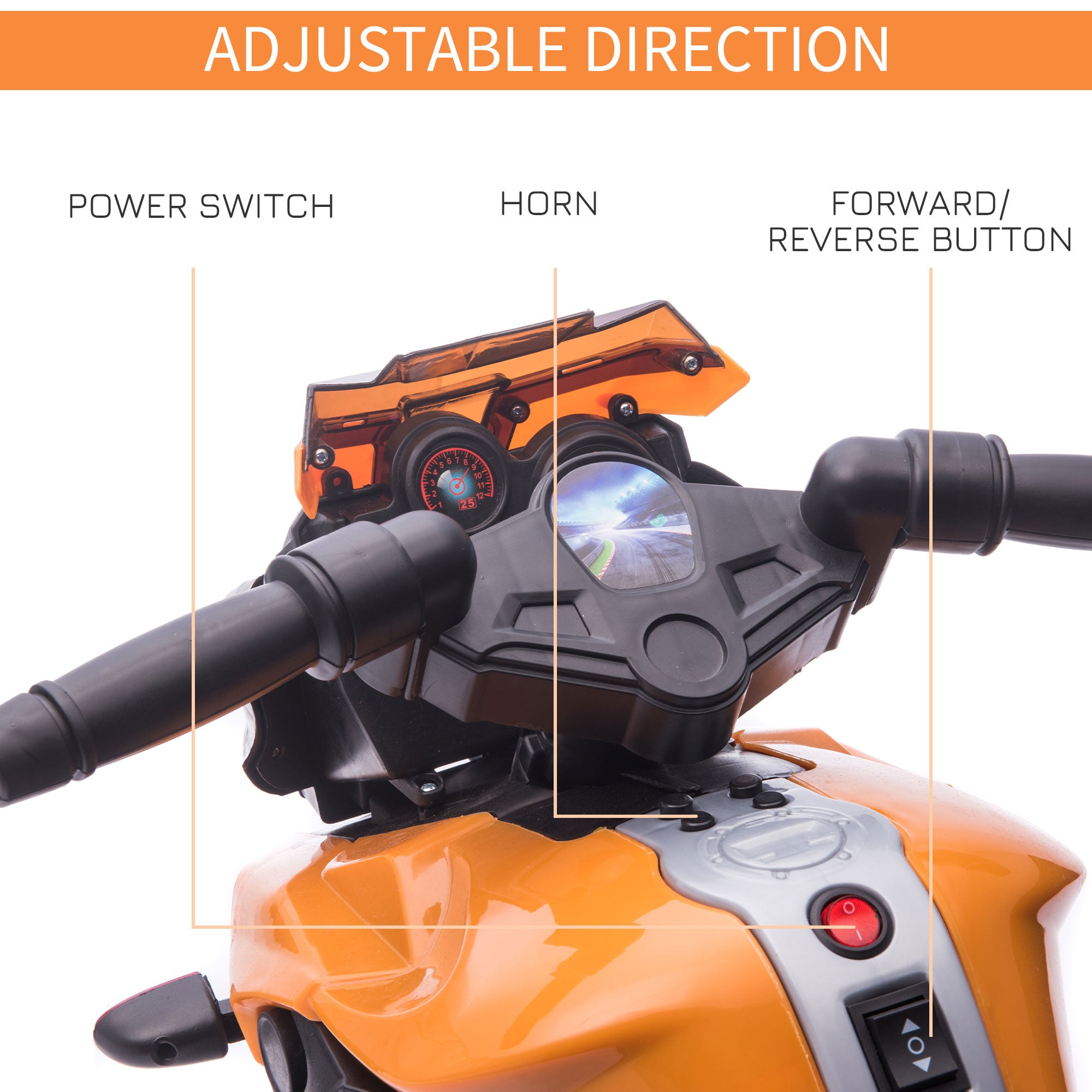 Kids Electric Pedal Motorcycle Ride-On Toy Battery Powered Rechargeable 6V Realistic Sounds 3 km/h Max Speed for Girls Boy 18-48 months Orange