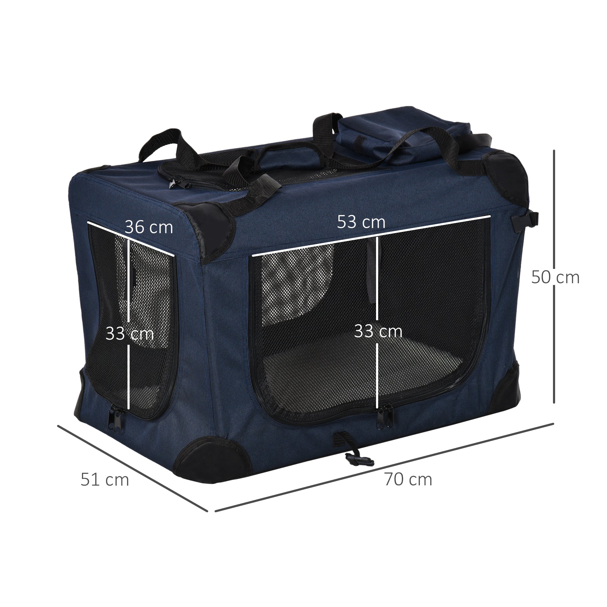 Dog Carrier Bag Folding Cat Carrier Portable Dog Bag Soft Pet Crate w/ Cushion, 70 x 51 x 50 cm, Dark Blue