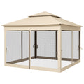 3 x 3 Metre Pop Up Gazebo with Double Roof and Netting - Cream White